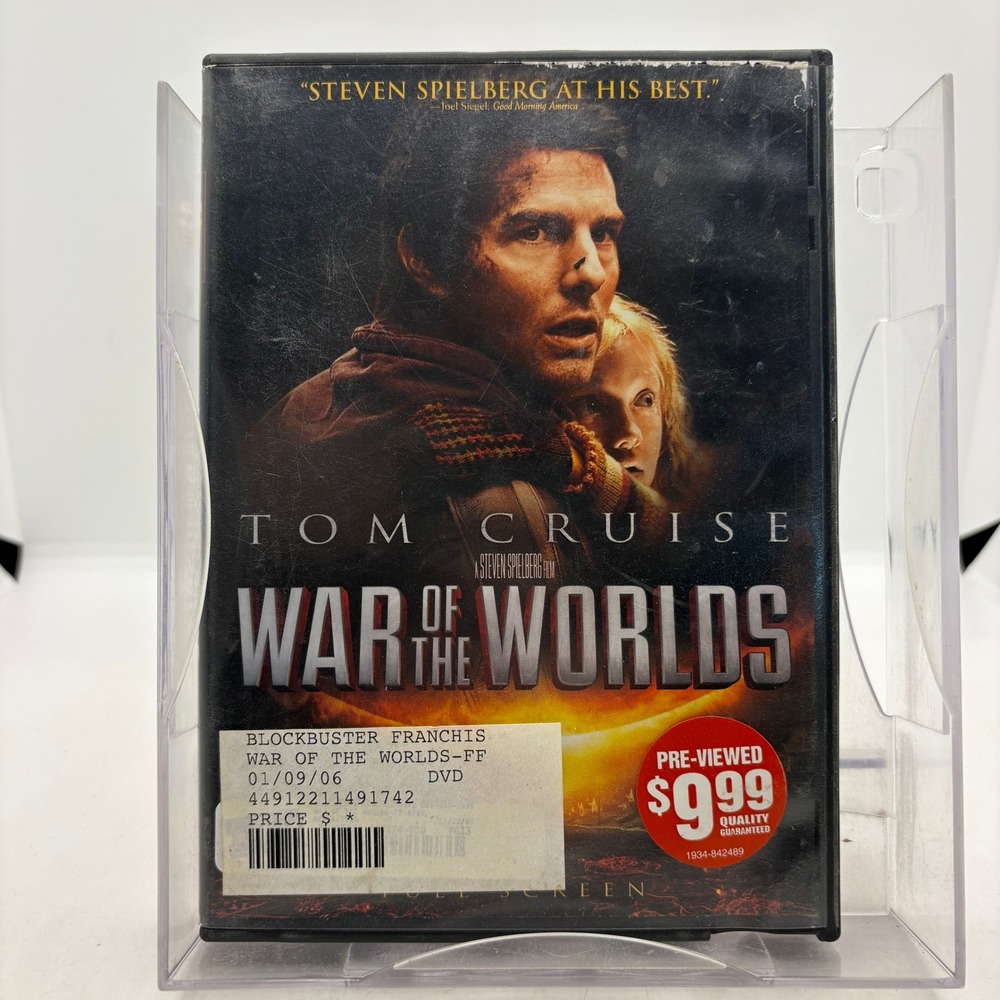 War of the Worlds DVD Tom Cruise Steven Spielberg Full Screen Blockbuster Case